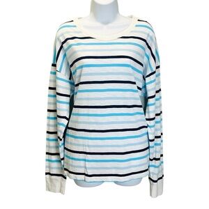 J. Crew Top Women’s Size XL White & Blue Striped Sweatshirt Cotton Crew Neck